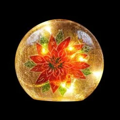 Top 10 ⌛ Snowtime Lit Round Glass Ornament With Red Poinsettia Design 🌟