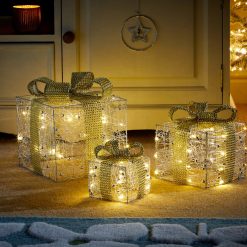 Front Page 11 Best Pirce ???? Three Kings Set Of 3 Pre Lit Silver Glittery ???? Christmas Presents With Gold Bows ????