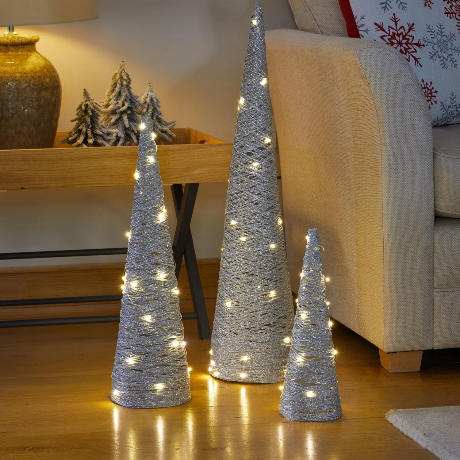Wholesale β Three Kings Set Of 3 Silver Glitter Cone Trees With Cool White LED's π 1 Wholesale β Three Kings Set Of 3 Silver Glitter Cone Trees With Cool White LED's π