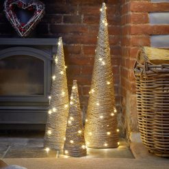 Promo ???? Three Kings Set Of 3 Gold Glitter Cone Trees With Warm White LED's ????
