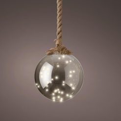 Promo ???? Kaemingk 20cm Hanging LED Lit Smokey Glass Ball On Rope ????