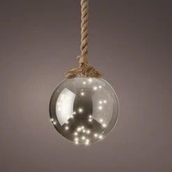 Promo 🥰 Kaemingk 20cm Hanging LED Lit Smokey Glass Ball On Rope 🥰
