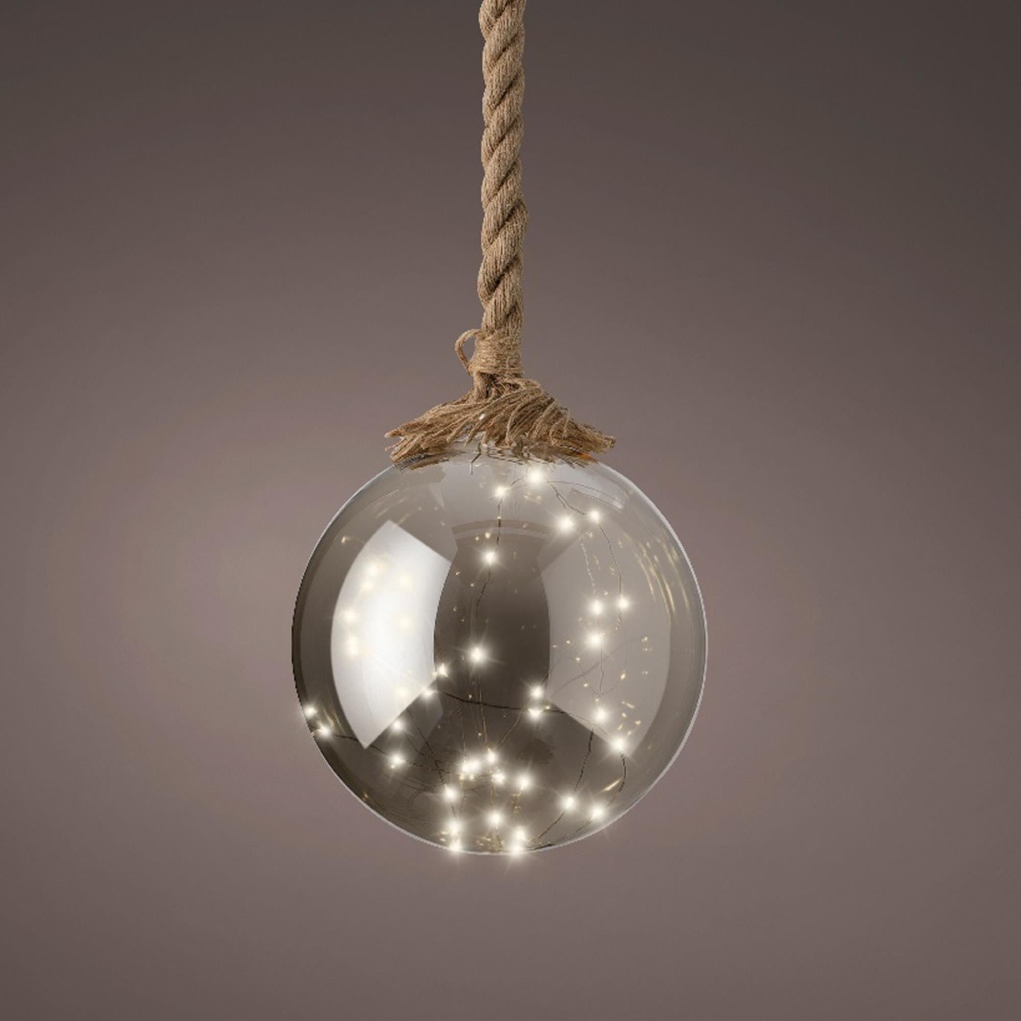 20cm Hanging LED Lit Smokey Glass Ball on Rope Promo ???? Kaemingk 20cm Hanging LED Lit Smokey Glass Ball On Rope ???? -UK Christmas World shop 480369 Copy