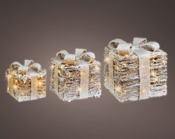 Buy ❤️ Kaemingk Rattan Lit Presents With Snow Effect ????