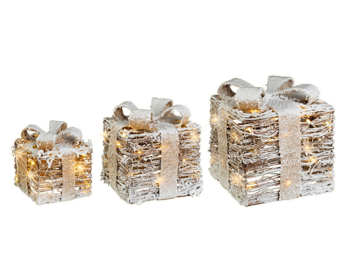 Rattan Lit Presents with Snow Effect Buy ❤️ Kaemingk Rattan Lit Presents With Snow Effect ???? -UK Christmas World shop 481196s1