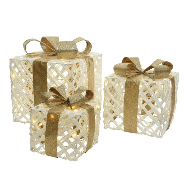 Set of 3 LED Lit Christmas Presents with Bows Budget ???? Kaemingk Set Of 3 LED Lit ???? Christmas Presents With Bows ???? -UK Christmas World shop 483831