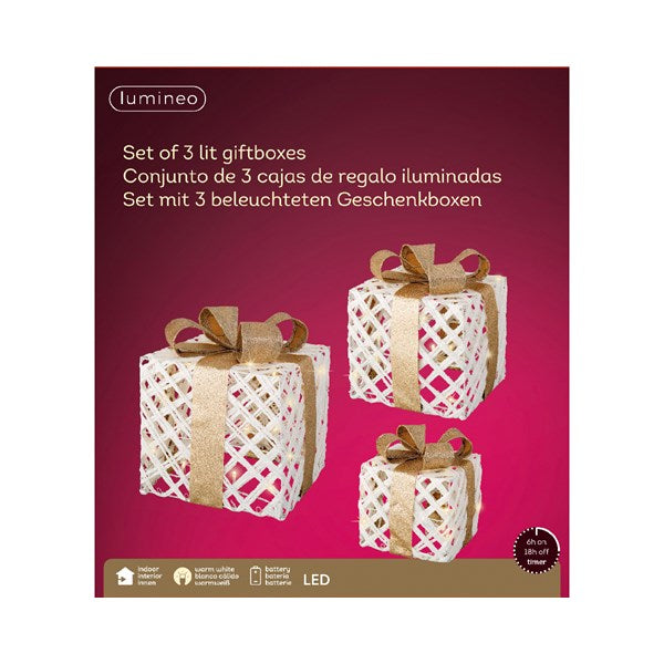 Set of 3 LED Lit Christmas Presents with Bows Budget ???? Kaemingk Set Of 3 LED Lit ???? Christmas Presents With Bows ???? -UK Christmas World shop 483831v