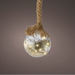 New ???? Kaemingk 20cm Hanging LED Lit Glass Ball On Rope With Winter Scene ????