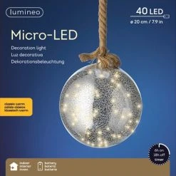 Brand new 🔔 Kaemingk 20cm Hanging LED Lit Glass Ball On Rope ✔️ -UK Christmas World shop 485683 900367