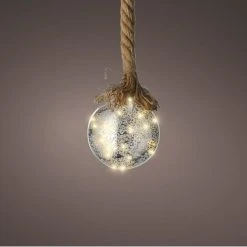 Brand new 🔔 Kaemingk 20cm Hanging LED Lit Glass Ball On Rope ✔️