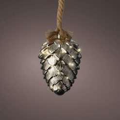 Cheap ???? Kaemingk 21cm Hanging LED Lit Smoked Glass Pinecone On Rope ❤️