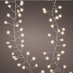 Outlet 🥰 Kaemingk 100 Battery Powered Warm White Star LED Cluster Timer Lights On Silver Cable ✨