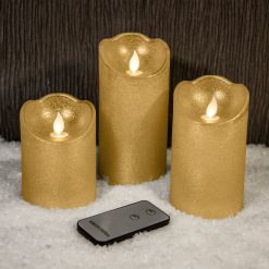 Cheapest ???? Kaemingk Set Of 3 Light Gold Glitter Waving Candles With Remote Control ⌛