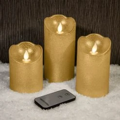 Cheapest 🥰 Kaemingk Set Of 3 Light Gold Glitter Waving Candles With Remote Control ⌛
