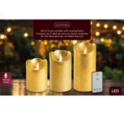 Cheapest ???? Kaemingk Set Of 3 Light Gold Glitter Waving Candles With Remote Control ⌛ -UK Christmas World shop 486199