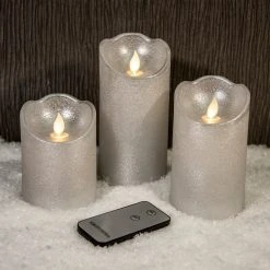 Coupon 💯 Kaemingk Set Of 3 Silver Glitter Waving Candles With Remote Control ⭐