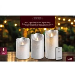 Coupon 💯 Kaemingk Set Of 3 Silver Glitter Waving Candles With Remote Control ⭐ -UK Christmas World shop 486200