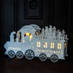 Deals 🧨 Festive White Wooden Train With Santa Lit Display 🛒