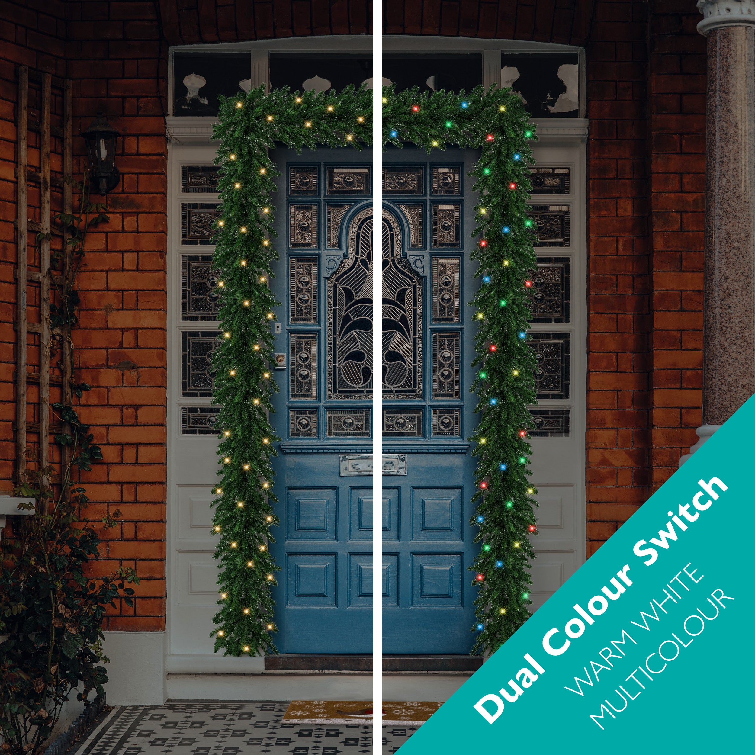 5.3m Giant Christmas Door Garland Kit with 100 LED Battery Lights Best Sale ???? Festive 5.3m Giant ❄ Christmas Door Garland Kit With 100 LED Battery Lights ???? -UK Christmas World shop DoorGarlandDualImage
