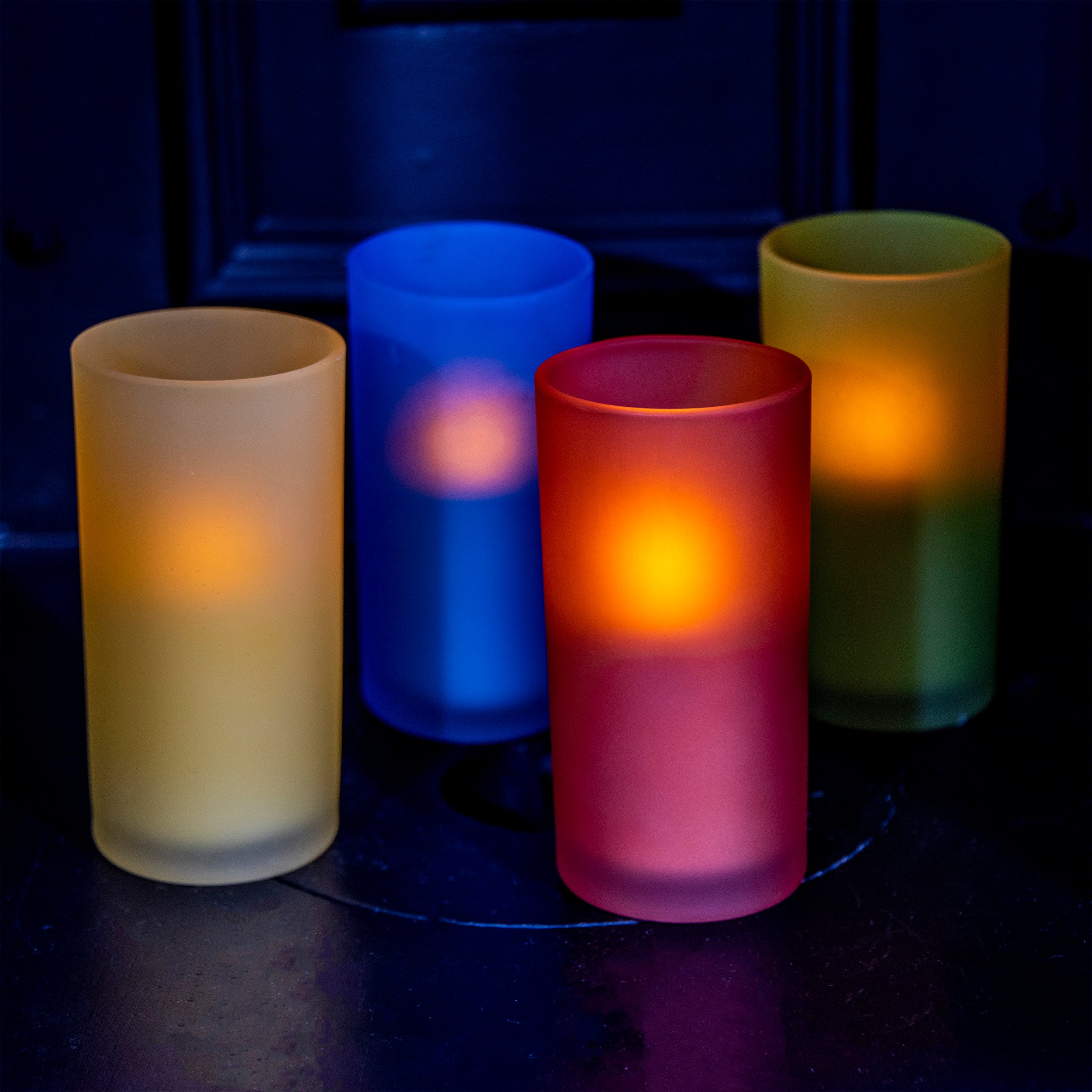 Set of 4 Battery Powered Coloured Glass Votives with LED Candle Best deal ???? Festive Decorations Set Of 4 Battery Powered Coloured Glass Votives With LED Candle ???? -UK Christmas World shop GTLRainbow 48778