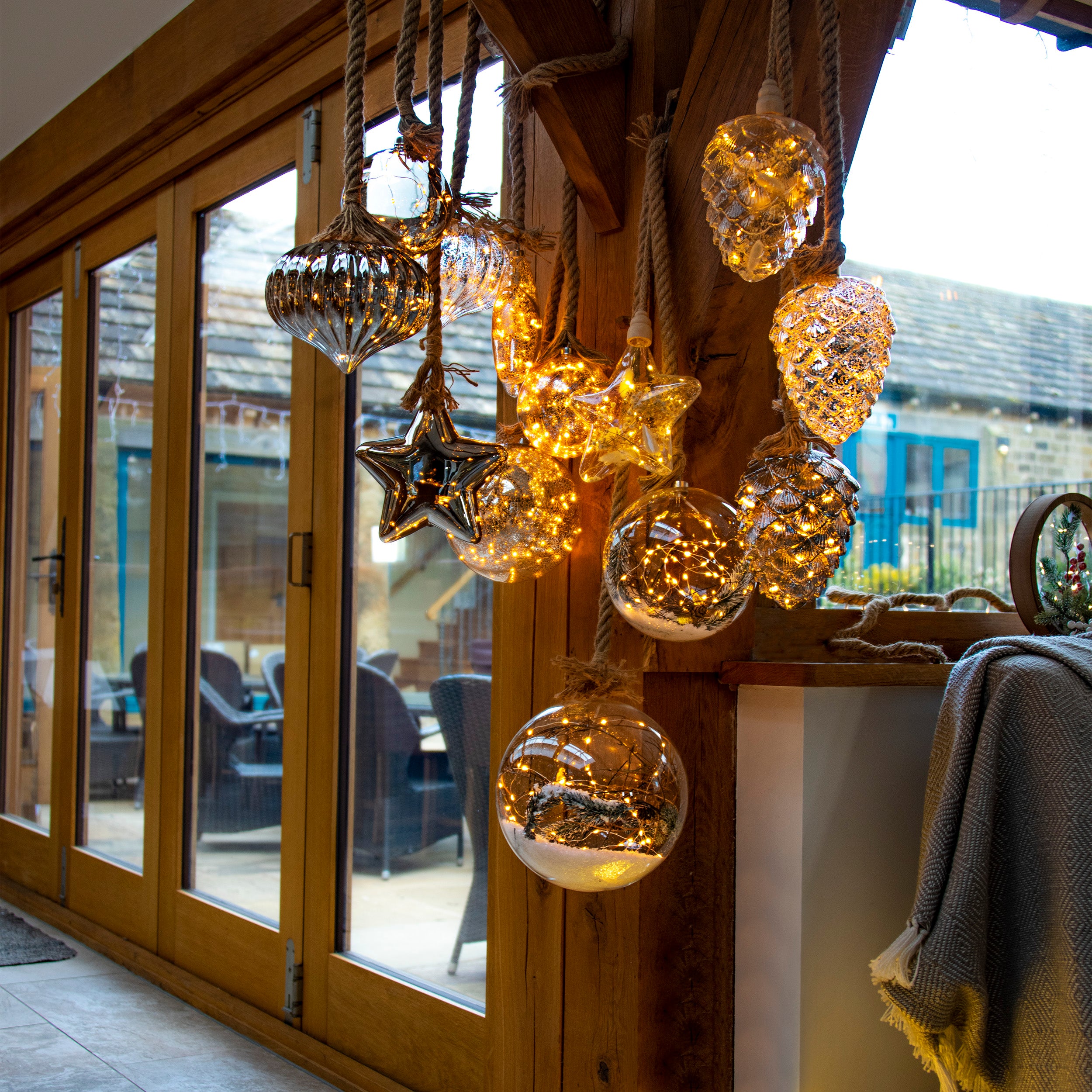 20cm Hanging LED Lit Smokey Glass Ball on Rope Promo ???? Kaemingk 20cm Hanging LED Lit Smokey Glass Ball On Rope ???? -UK Christmas World shop HangingRopeLightsVarious sq 940d39ae 01e2 4875 8573 189c0b248a90