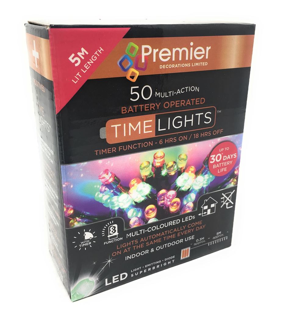 50 Multi Coloured Multi Action Battery Powered LED Lights with Timer Best reviews of ???? Premier 50 Multi Coloured Multi Action Battery Powered LED Lights With Timer ✔️ -UK Christmas World shop IMG 8428