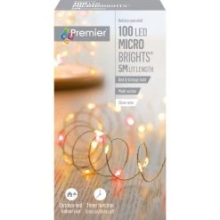 Flash Sale 🎉 Premier 100 Red And Vintage Gold Multi Action LED Pin Wire Battery Powered MicroBrights 🎁 -UK Christmas World shop LB151210RVG