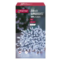 Budget ???? Premier 200 White Supabrights Multi Action LED String Lights On Clear Cable With Timer ???? -UK Christmas World shop LV071255WC 77290