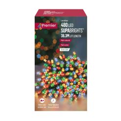 Best Sale ???? Premier 480 Multi Coloured Supabrights Multi Action LED String Lights With Timer ✔️ -UK Christmas World shop LV162172M 658081
