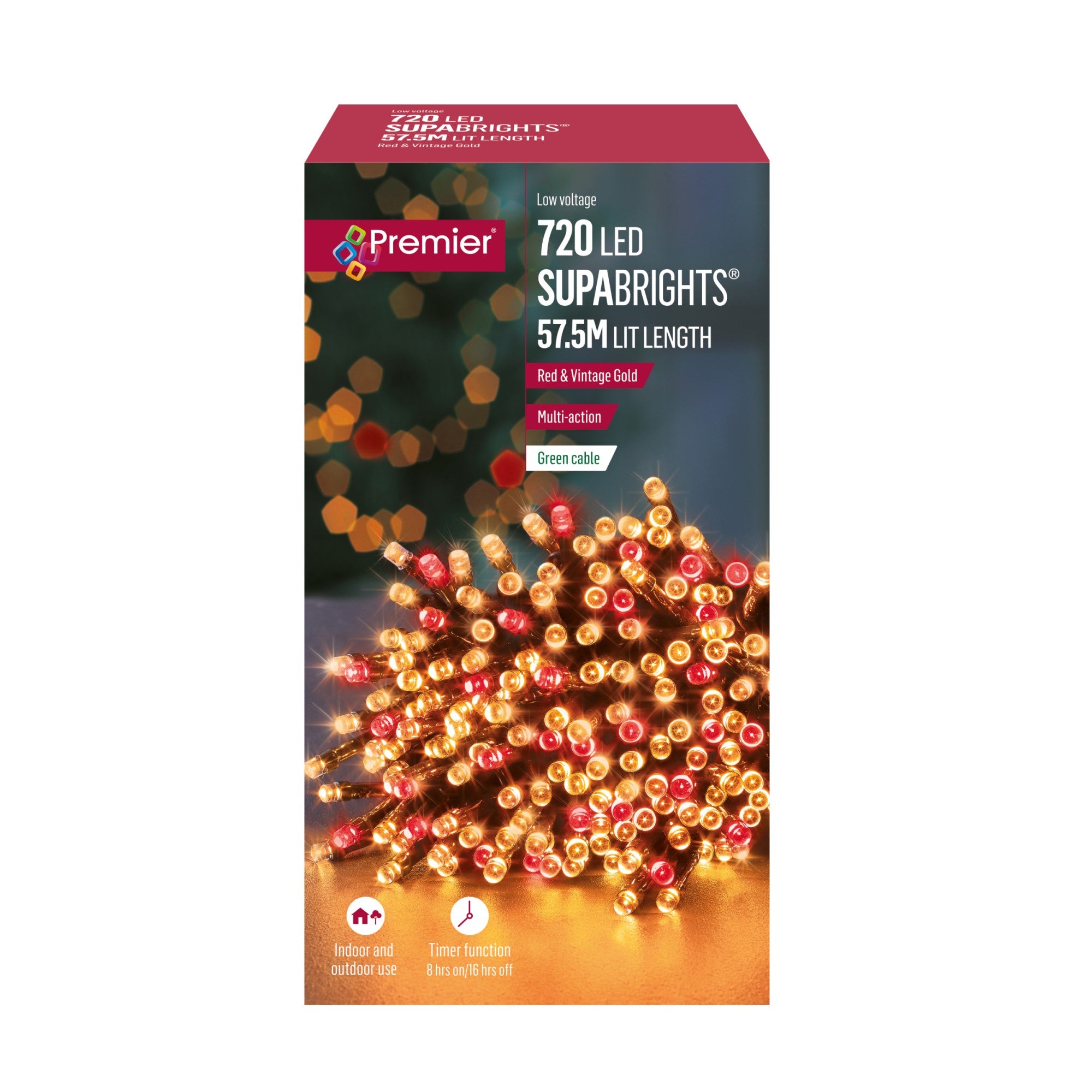 720 Vintage Gold and Red Supabrights Multi Action LED String Lights with Timer New ???? Premier 720 Vintage Gold And Red Supabrights Multi Action LED String Lights With Timer ✔️ -UK Christmas World shop LV162173RVG 105899
