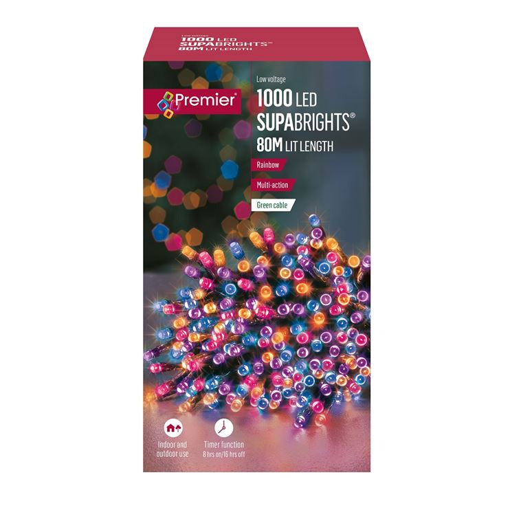 1000 Rainbow Supabrights Multi Action LED String Lights with Timer New ⭐ Premier 1000 Rainbow Supabrights Multi Action LED String Lights With Timer ⭐ -UK Christmas World shop LV192153RBW