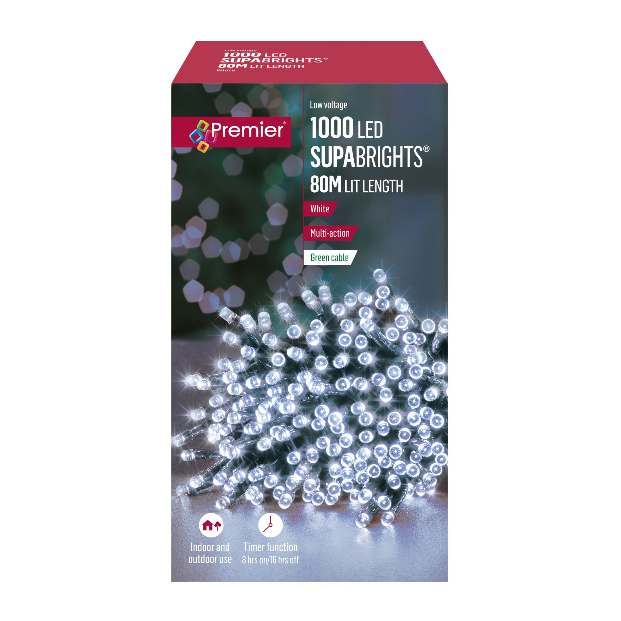1000 White Supabrights Multi Action LED String Lights with Timer Buy ???? Premier 1000 White Supabrights Multi Action LED String Lights With Timer ???? -UK Christmas World shop LV192153W 658114