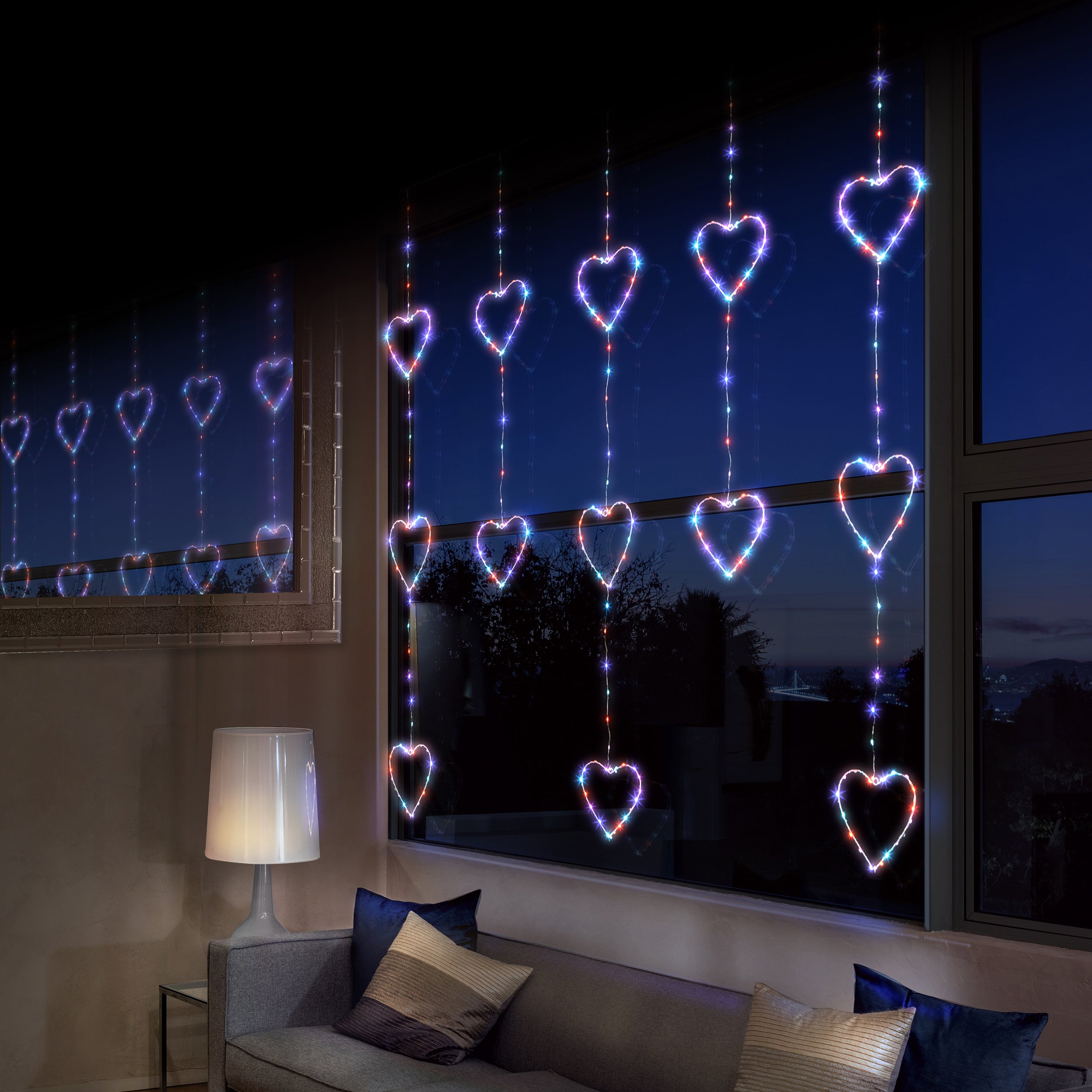 1.2 x 1.3m Twinkling Heart Window Curtain Light with Rainbow LEDs Deals ???? Premier 1.2 X 1.3m Twinkling Heart Window Curtain Light With Rainbow LEDs ???? -UK Christmas World shop LV213455RBW 1