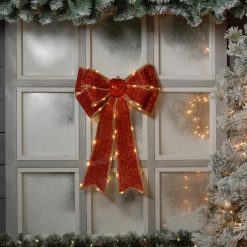 Coupon ✔️ Festive LED Lit Red Fabric Door Bow ????