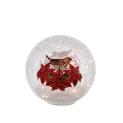 Best deal ✔️ Festive Poinsettia And Robin Crackle Effect LED Lit Ball ✔️