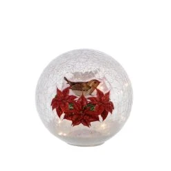Best deal ✔️ Festive Poinsettia And Robin Crackle Effect LED Lit Ball ✔️