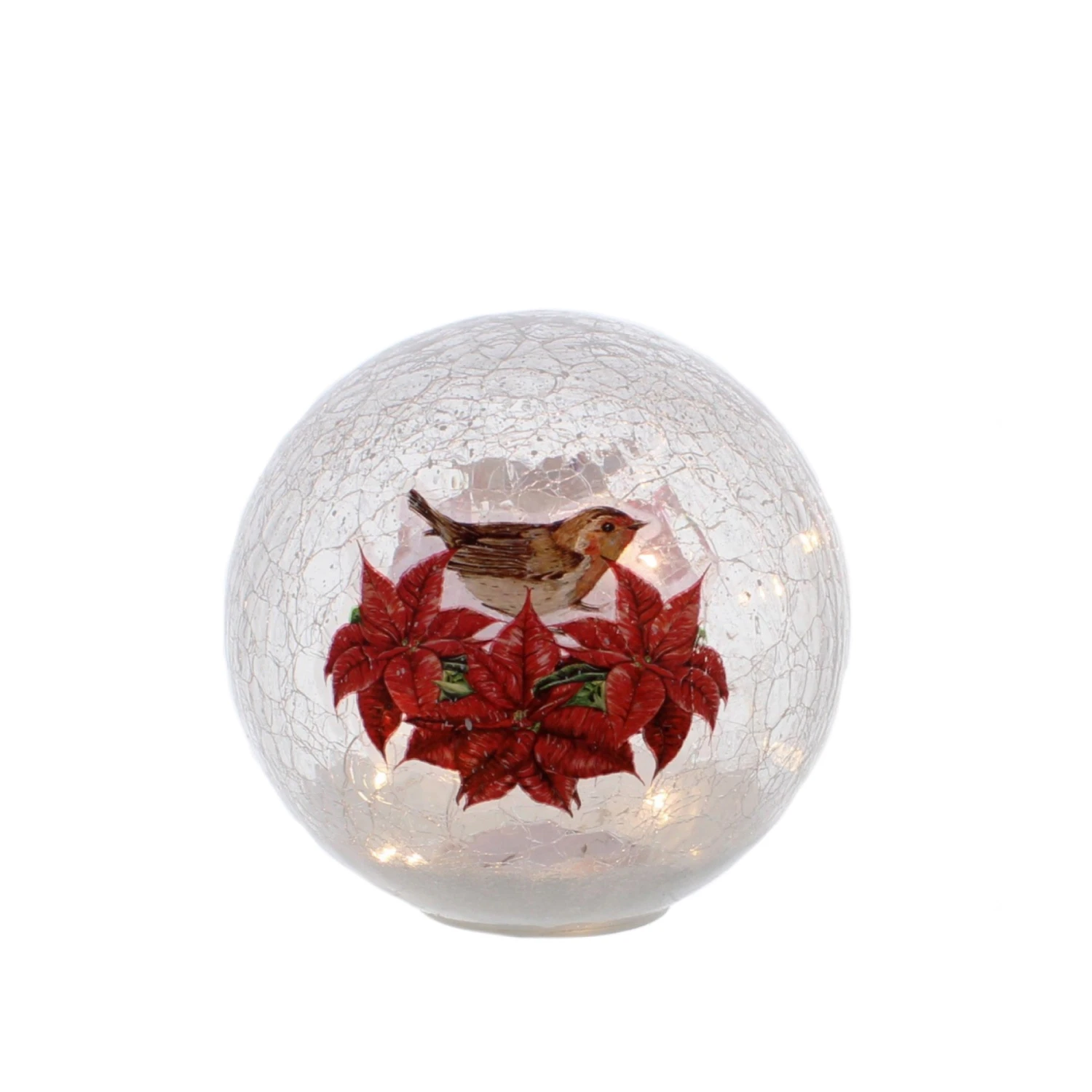 Best deal ✔️ Festive Poinsettia And Robin Crackle Effect LED Lit Ball ✔️ 1 Best deal ✔️ Festive Poinsettia And Robin Crackle Effect LED Lit Ball ✔️